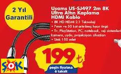 USAMS US-SJ497 2M 8K ULTRA ALTIN KAPLAMA HDMI KABLO